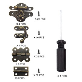 EAEDMY 24 Sets Retro Jewelry Box Hinges and Latches Hardware, Small Bronze Brass Latch Hinges for Wooden Jewelry Box and Decorative Cabinet, with Matching Screws Kit(Catch*8 + Hinges*16) (24)