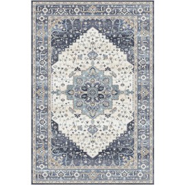 Dripex Vintage Washable Area Rug - 4x6 Distressed Rugs for Living Room Bedroom Oriental Medallion Floral Print Carpet Low-Pile Indoor Soft Non-Slip Accent Rug Farmhouse Office Home Decor