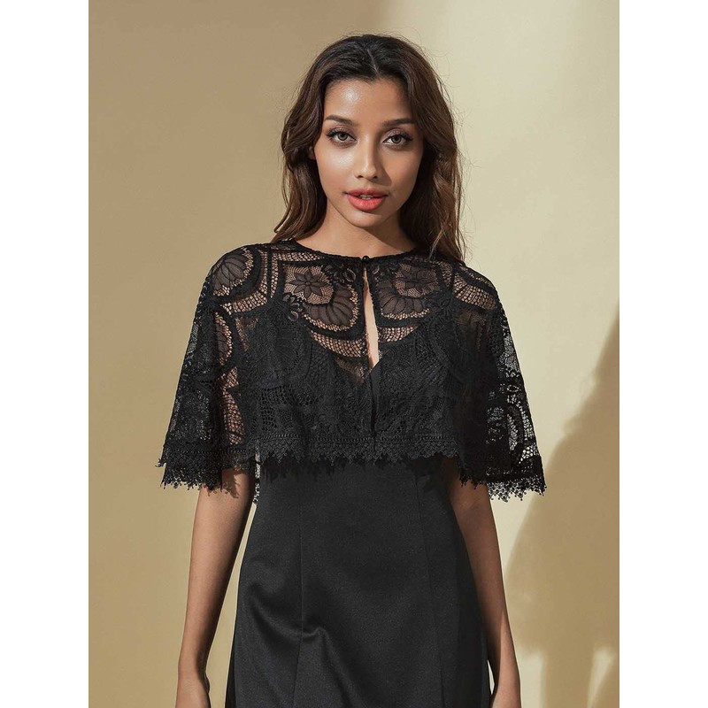 Unicra Evening Lace Dress Cape Wedding Bolero Jacket Shrugs Black