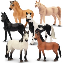Toymany 6PCS 5" Realistic Plastic Large Horse Figurines Set, Detailed Textures Foal Pony Animal Toy Figures, Christmas Birthday Gift Decoration for Kids Toddlers Children