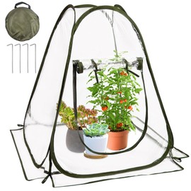 LINSOCLE Small Greenhouse, Wintering Tent for Plants, Winter Protection for Plants Tent, Transparent PVC Pop Up Mini Greenhouse, Plant Protection, Winter Frost Protection (70 x 70 x 80 cm)