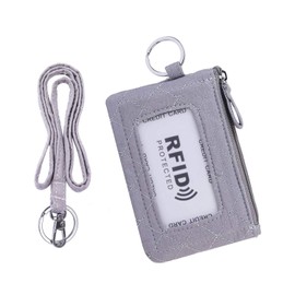 Iconic Zip ID Case Card Holder for Women,Signature Cotton Coin Purse with Id Window,RFID Blocking Change Pouch with Key Chain(BLACK)