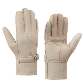 Women Shearling Gloves Winter Leather Gloves Shearling Sheepskin Gloves with Fur Lined,Beige,XL