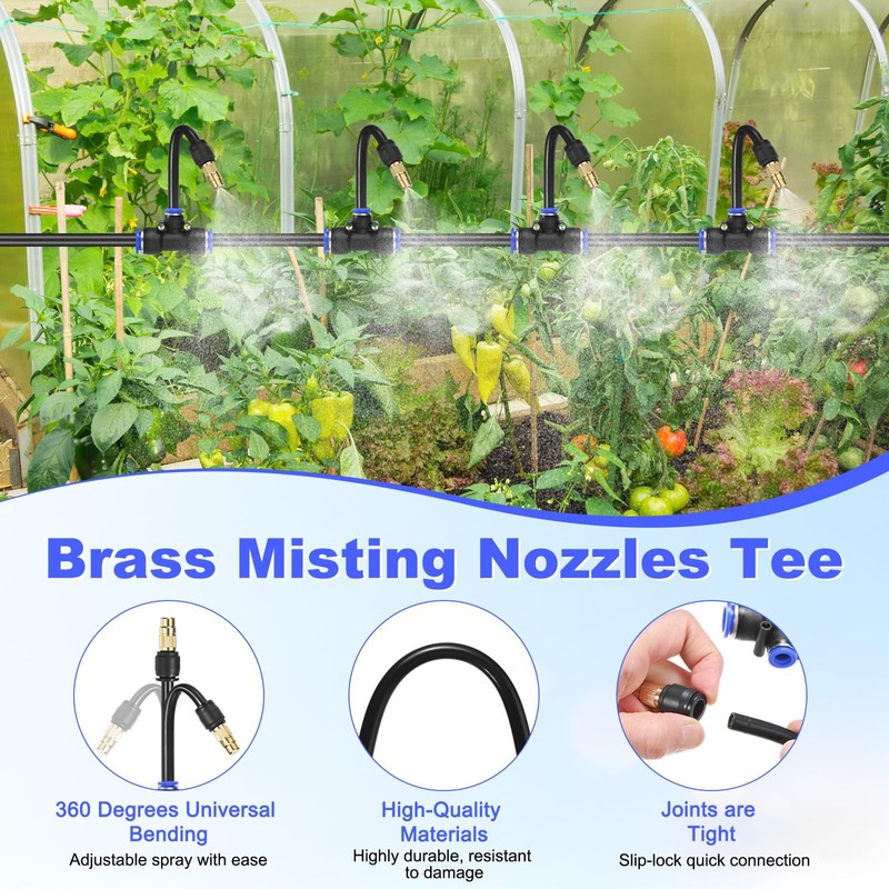 M METERXITY 5-Set Brass Misting Nozzles Tee, 4inch/10cm 360 Degree