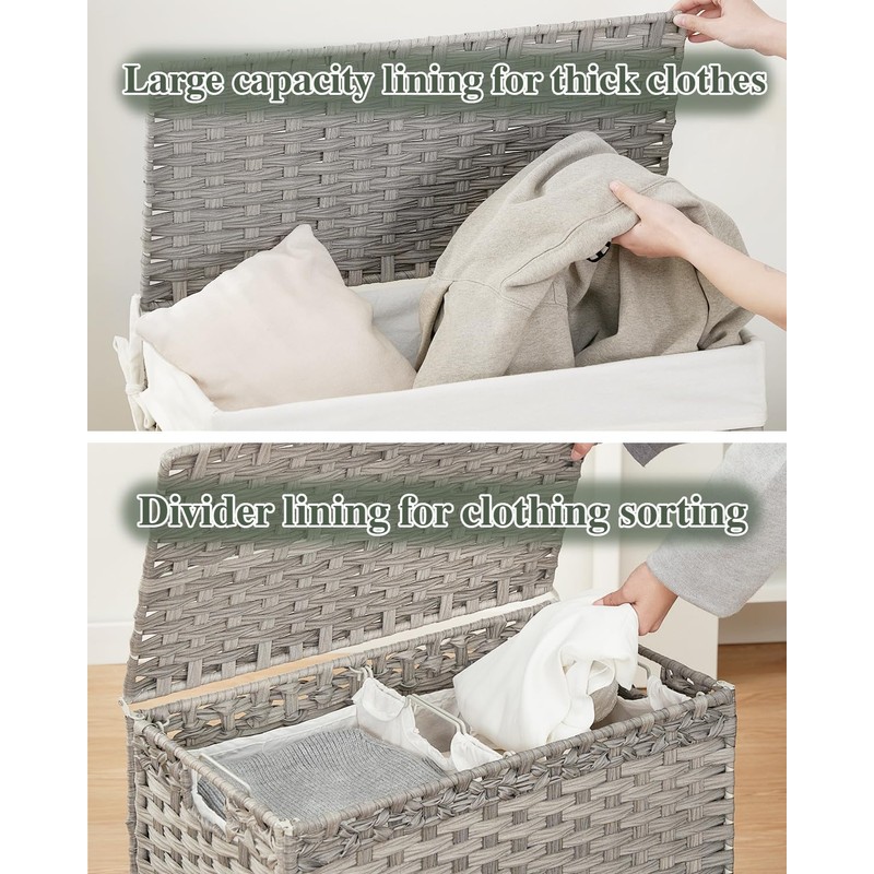 SETVSON Laundry Hamper with Lid Wicker Laundry Basket 112 L