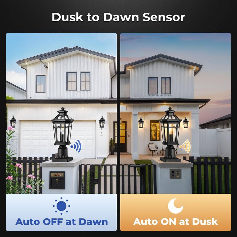 OPAXIS 2-Pack Post Lights Outdoor Hardwired, Modern Black Dusk to