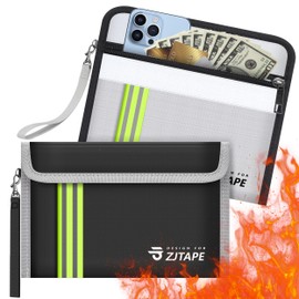 ZJTAPE Pack of 2 Fireproof and Waterproof Bag - Fireproof Wallet, Cash Protection Bag, Document Bag with Reflective Strip for Passport, Money Bag and Valuables