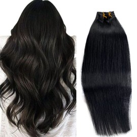 Clip in Hair Extensions,OiMiGO Jet Black 70g Clip ins Hair Extensions Real Human Hair Straight Remy Hair Clip in Hair Extensions 18 inch 5pcs with 12 Clips for Women (#1 Jet Black,18Inch)