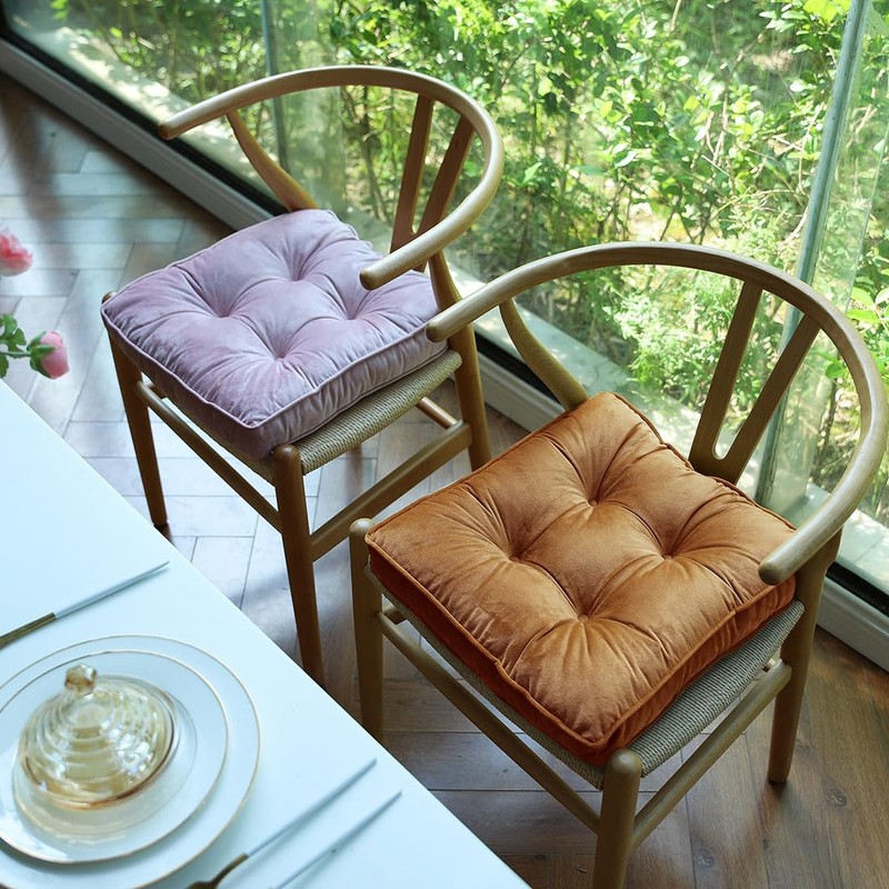 vctops Fall Soft Velvet Chair Pads with Ties Comfy Solid
