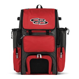 Boombah Superpack Bat Pack - Backpack Version (no wheels) - Holds up to 4 Bats - BPSPC23 Charcoal/Red - For Baseball or Softball