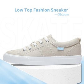 Obtaom Women Tan Canvas Fashion Sneakers Cute Lace up Canvas Shoes Low Top Washed Canvas Flat for Lady(Beige,US9)