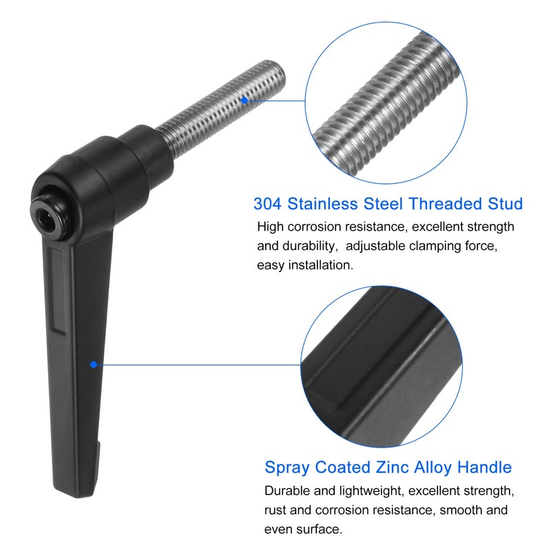 sourcing map 2pcs Clamping Lever Handles, M8 x 35mm 304