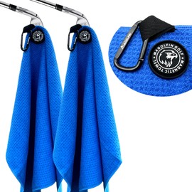 MAGOLFIN 2-Pack Magnetic Golf Towel with Clip, Microfiber Waffle Design - Industrial Strength Magnet for Strong Hold to Golf Bags, Carts & Clubs - Blue