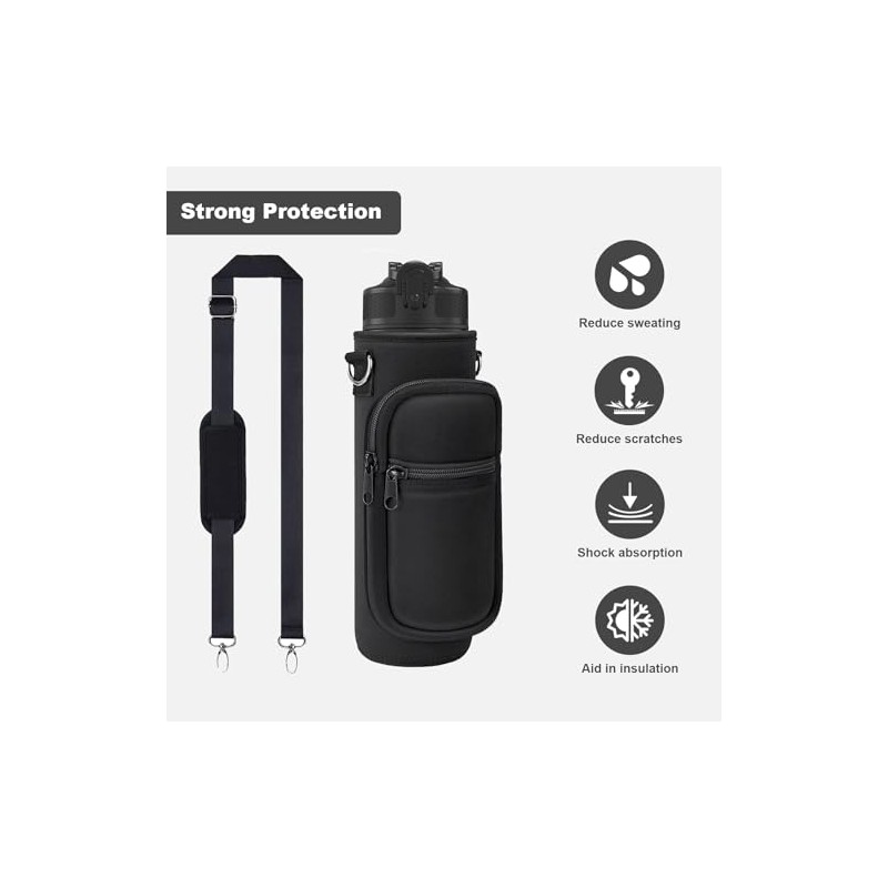 Insulated Water Bottle Holder with Crossbody Strap and Pockets