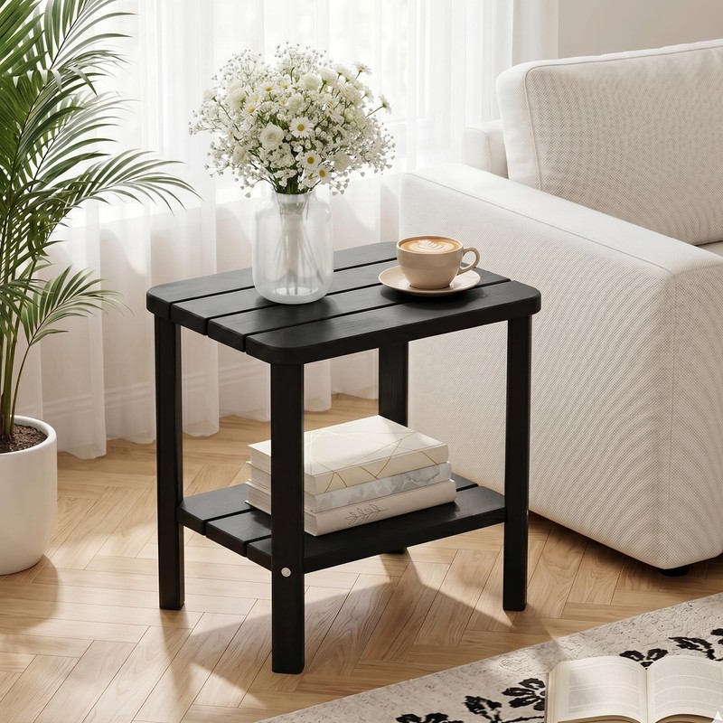 Outdoor Side Table, Weather Resistant 2-Tier Small Outdoor Table