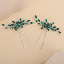 Rumtock Pack of 2 Green Hair Pins Silver Hair Piece for Wedding Brides Boho Hair Accessories for Women (Green)