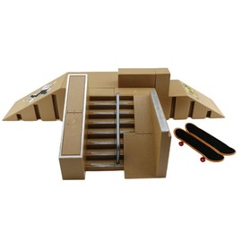 Tropchou Finger Skateboard Park Kit with Slope and Fingerboard, Toy Skateboard Set with 2 Decks (Brown)