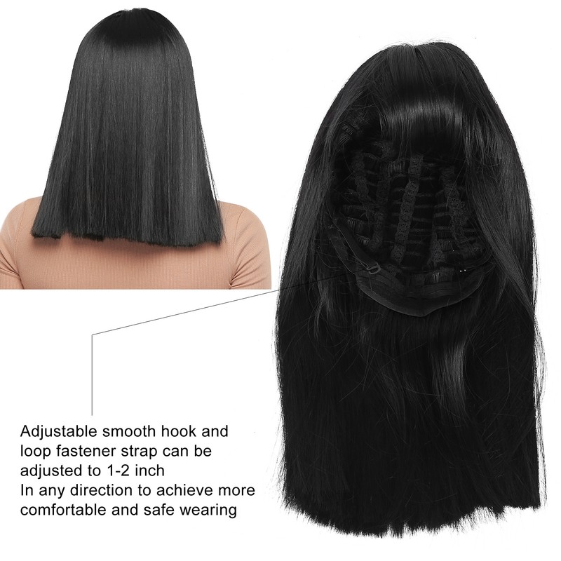 Women Long Straight Hair Full Wig Black Synthetic Wig With