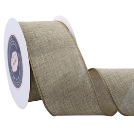 VATIN Linen Wired Ribbon,2-1/2 Inch X 10 Yard,Natural Burlap Wired Ribbon for Big Bow Crafts, Wreaths, Christmas Tree Decoration, Gift Wrapping