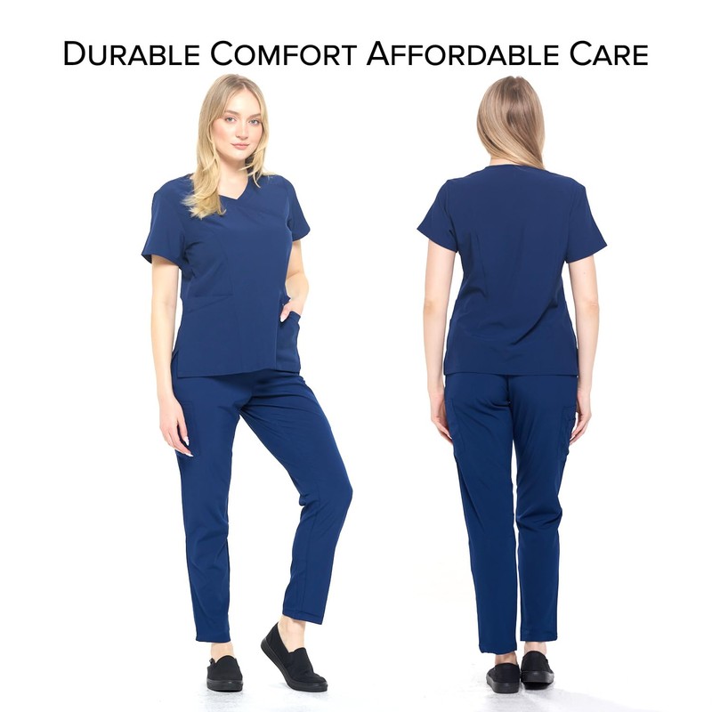 Dagacci Medical Uniform Women's Scrub Set 4-Way Stretch Y-Neck Stitch