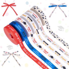 UNICRAFTALE 6 Rolls 5 Yards/Rolls Graduation Ribbon for Flower Bouquet 6 Styles Congrats Grad Class of 2025 Graduation Party Decorations for DIY Craft Wide Grosgrain Ribbons for Gift Wrapping