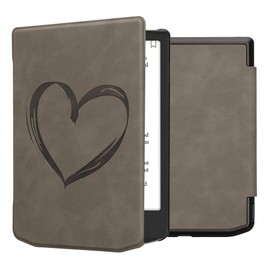 kwmobile Case Compatible with Pocketbook Verse/Verse Pro/Verse Color/Vivlio Light/Light HD Case - Faux Leather Cover - Heart Brush Grey