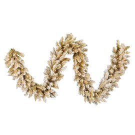 Vickerman 9' x 14" Frosted Gold Artificial Christmas Garland, Warm White Dura-lit LED Lights - Faux Fir Christmas Garland - Indoor Seasonal Home Decor