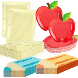 150Pcs Back to School Red Apple & Notebook Paper Plates with Pencil Napkins First Day of School Disposable Tableware Set for Graduation Kindergarten Preschool Party Supplies Table Decor, Serves 50