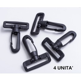 IPEA Rotating Plastic Carabiner with Hooks for Backpacks and Bags - Pack of 4 - Rotating Carabiner with Belt Loop for Bags, Accessories, Sports, Sewing - 40 mm - Black