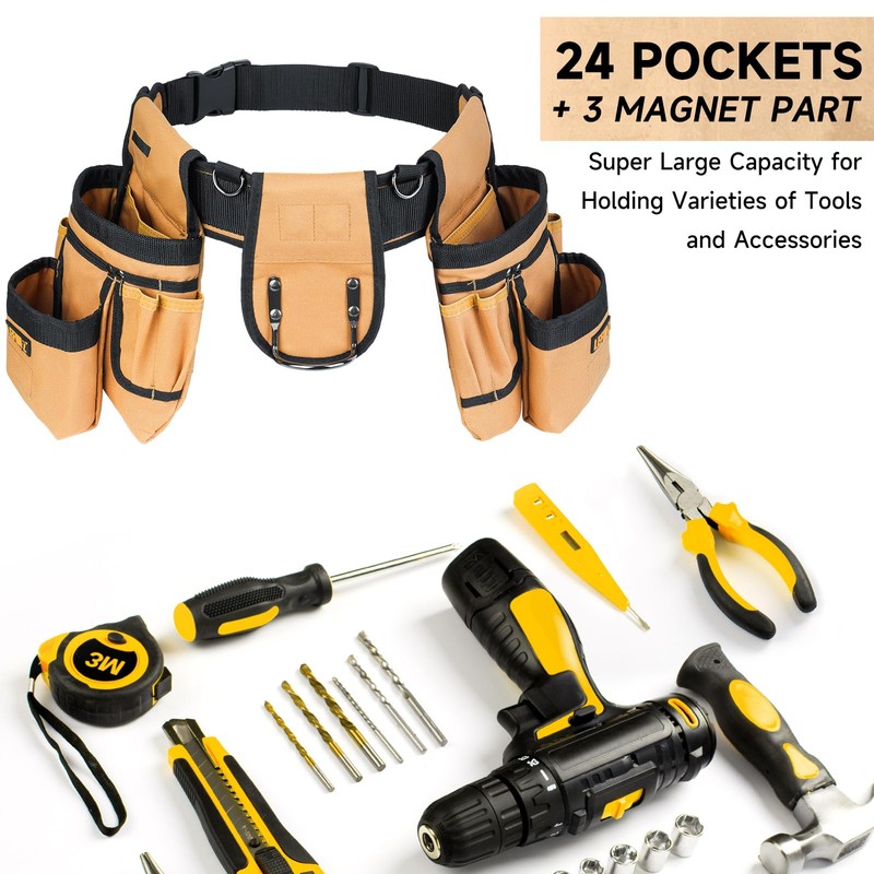 Tool Belt,Magnetic Tool Pouch,27-Pockets Heavy Duty Tool Belts for Men