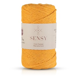Sensy Premium Macrame Cord 3mm 109 Yards, 100% Cotton, Single Strand Twisted, Macrame Rope, Macrame String Cotton Yarn, Macrame Yarn (Mustard)