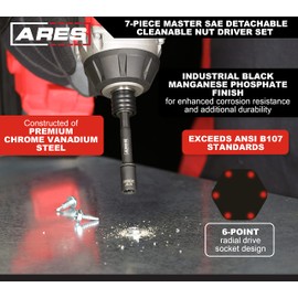 ARES 27086 – Nut Driver Set – SAE Magnetic 7-Piece – Detachable and Cleanable – Radial 6 Point Drive Sockets Load on Flats - Removable Socket Ends for Easy Cleaning – Heavy Duty CR-V Steel