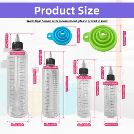 LJZP 4Pcs Applicator Bottle for Hair, 3.4oz/4oz/8.5oz/16.9oz Squeeze Bottles with Graduated Scale Hair Dye Bottles Plastic Color Oil Bottle Applicator Twist-On Top Tip Cap with 2 Funnels