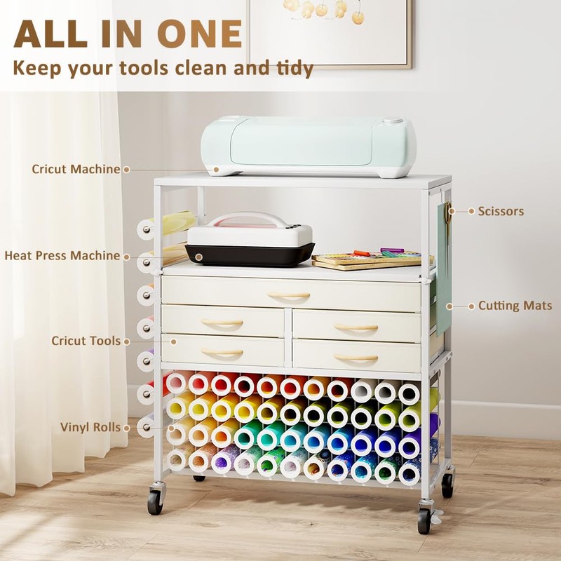 LUCKUP Organization and Storage Craft Table for Cricut Machines, Rolling