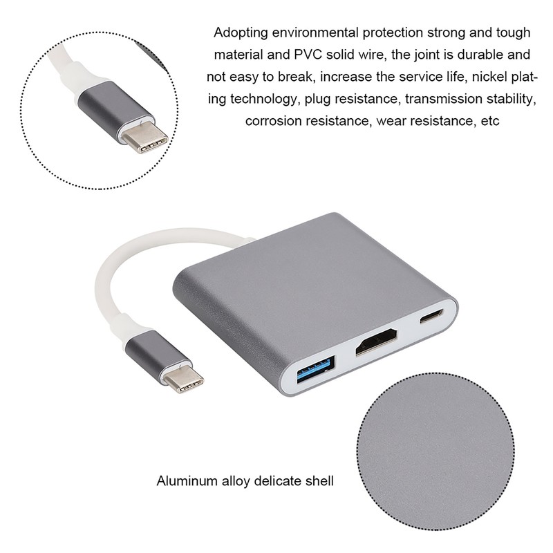HC 04 Multifunction 3 in 1 Hub Type C to