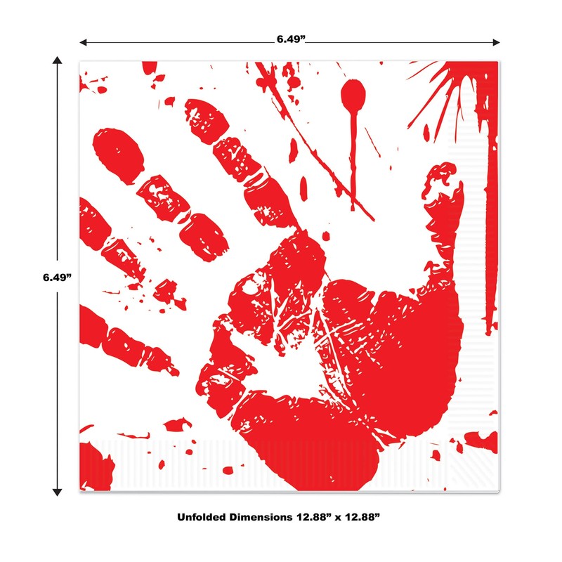 Beistle 8103 Bloody Handprints Luncheon Napkins, (16, Count), Red/White