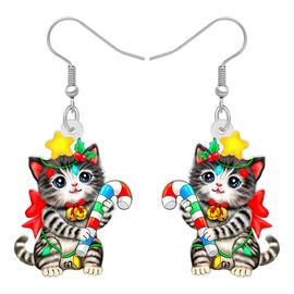 RAIDIN Acrylic Cute Christmas Cat Pets Earrings for Women Anime Kitten Dangle Hook Earrings Jewelry Gifts for Cat Lovers (Multi)