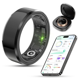 Smart Ring Health Tracker for Men Women with Charging case -IP68 Waterproof Fitness Ring with Sleep Tracker/Heart Rate/Blood Oxygen/Steps/Distance/Calories,Air Gestures,No Subscription,Black #12