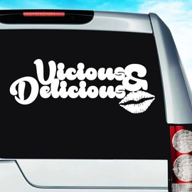 Vicious and Delicious Lips Funny Decal Sticker Vinyl Bumper Cling for Car Truck Window Boat Laptop Wall Cooler Tumbler | Die-Cut/No Background | Multiple Sizes and Colors (14” Inch, Silver)