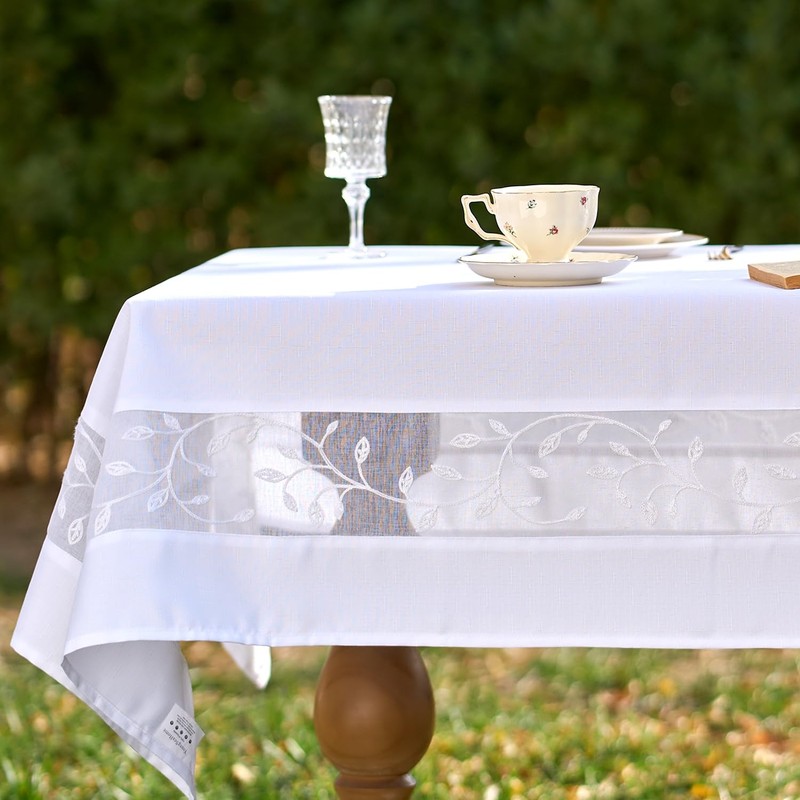 youngseahome Polyester Fabric Tablecloth with Exquisite Embroidery Sheer Border-Waterproof/Wrinkle Resistant-for