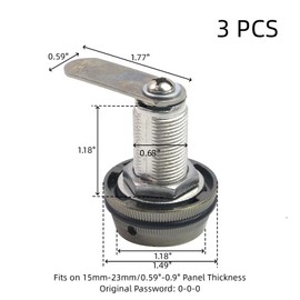 Oedema 3 Pack Combination Cam Lock 1-1/8" Combination Cabinet Lock Bronze Cabinet Locks with Combination for 0.59"-0.9" Panel Thickness Mailbox, Cabinet Storage, Drawer, Zinc Alloy