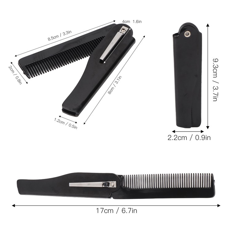10Pcs Folding Comb Black Fine Teeth Durable Plastic Pocket Size