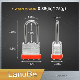 LanuBe Lock Laminated keyed Padlock (1-9/16", 40mm), keyed Alike Locks, Long Shackle,Marked Orange Plastic Hoop, Pack of 60