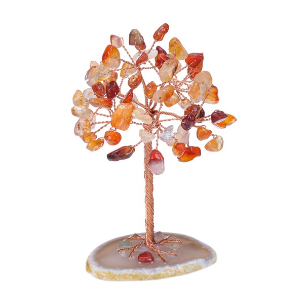 Jovivi Natural Red Agate Healing Crystals Tree on Agate Slice Base Healing Stones Gem Money Tree for Feng Shui Home Office Table Decorations