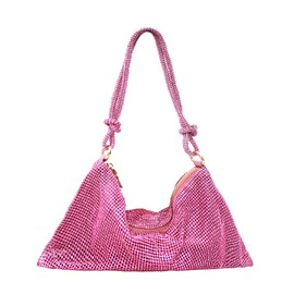 Rhinestone Purse Silver Hobo Purse Sparkly Black Evening Bag for Women Prom Party Wedding-Pink