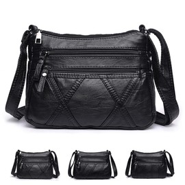 ACNCN Soft PU Leather Crossbody Shoulder Bag: Stylish Women's Multi-Pocket Messenger Handbag(Style 1- Black)