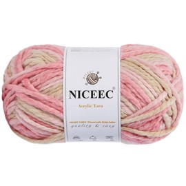 NICEEC 1 Skein Bulky Acrylic Yarn Soft Colorful Yarn for Crocheting Quality Yarn Bulky Yarn Multicolored Yarn for Knitting -Total Length 120 yds/5.3oz-Peach Blossom