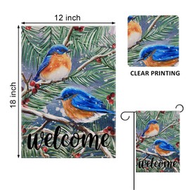 Covido Home Decorative Welcome Winter Bluebirds Garden Flag, Snow House Yard Pine Tree Branches Red Berry Outside Decoration, Snowflake Christmas Farmhouse Outdoor Small Flag Decor Double Sided 12x18
