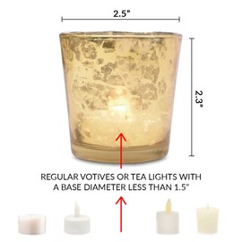 Luna Bazaar Vintage Mercury Glass Decorative Vase or Candle Holder for Tea Lights or Votive Candles (2.5-Inch, Lila Design, Gold, Single) - Wedding Centerpiece, Party and Home Decorations