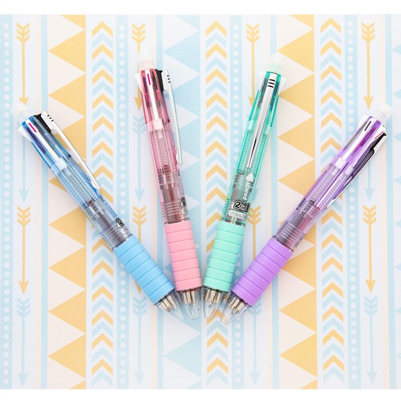 BAZIC 2-In-1 Mechanical Pencil & 4-Fashion Color Pen with Grip,